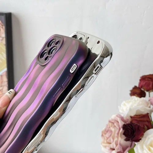 Vista 5 de Caseative Funda para iPhone 12 Pro, verde Patrón de ondulación de agua Marco de onda rizada suave