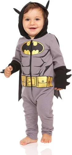 Vista 10 de DC Comics Disfraz de superhéroe para bebé, body con cremallera y capa, disfraz de Superman para bebé y disfraz de Batman para bebé