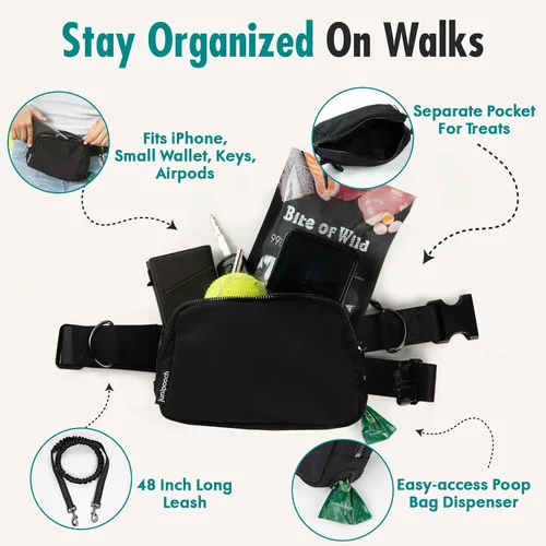Vista 5 de Correa de perro manos libres con bolsa de golosinas para perros, correa de cintura elegante y moderna para pasear al perro, para llevar