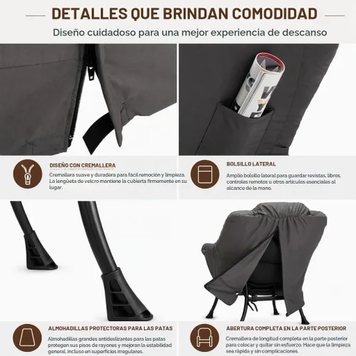 Vista 7 de HollyHOME - Silla perezosa con reposabrazos y bolsillo lateral, cómoda silla de ocio, sofá-cama para sala de estar, recámara, dormitorio o espacios