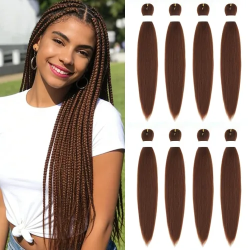 Vista 91 de 8 paquetes de extensiones preestiradas - 16 pulgadas de cabello trenzado premium, 55G/paquete, sin picazón, fijación en agua caliente, textura Perm