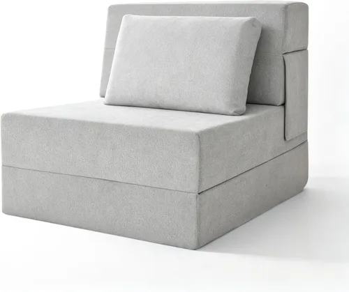 Vista 8 de Sofá cama plegable, silla convertible con almohada Gris claro