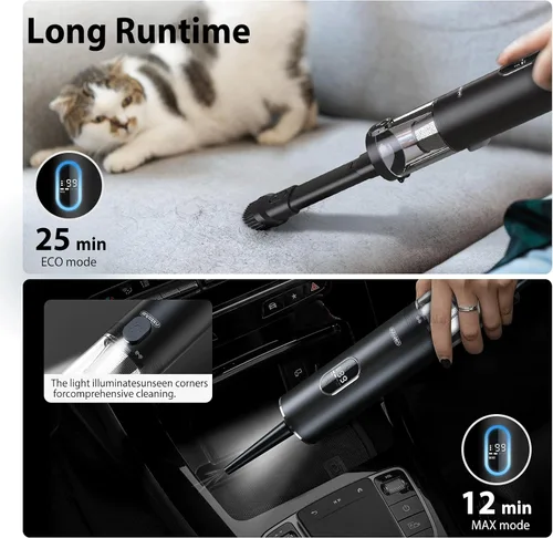 Vista 3 de Potente aspiradora inalámbrica de 17000 Pa, limpiador de mano 4 en 1 para limpiar, soplar, inflar y bombear con pantalla LED y luz, mini herramienta