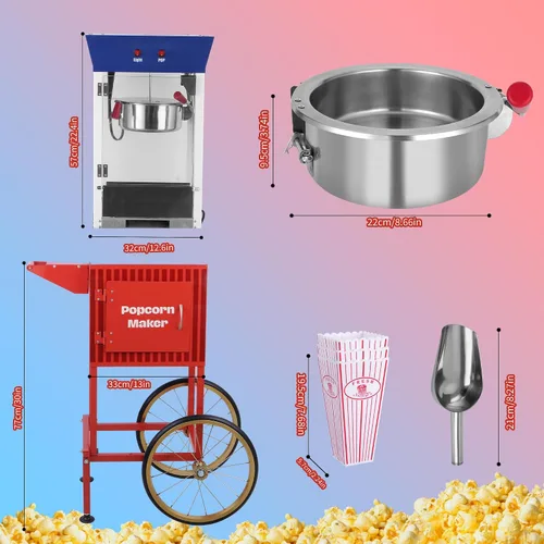 Vista 6 de Máquina para hacer palomitas de maíz, 8 onzas, estilo teatro, portátil, portátil, con tres dispensadores de caramelos y granos de almacenamiento