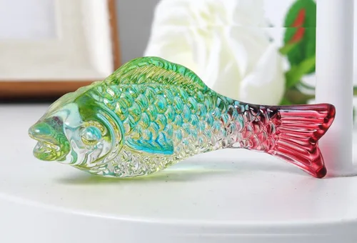 Vista 2 de DMtse Feng Shui - 2 figuras de cristal de cristal de Koi coloridas y amarillas para esculturas de animales, coleccionables, decoración de regalo