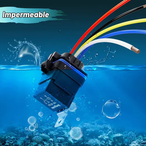Vista 2 de Delgada Relé de 40/30 amperios 12 V impermeable para automóvil, 5 pines SPDT con juego de enchufes de arnés 14 AWG cables de cobre para barco