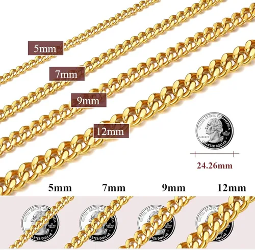 Vista 7 de FindChic - Collar con cadena para hombre chapado en oro de 18 quilates acero inoxidable doble apretado eslabones cubanos para hombres y niños