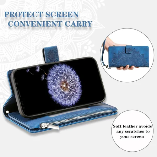 Vista 4 de Asuwish Funda de teléfono para Samsung Galaxy S9 Plus con protector de pantalla de vidrio templado y correa para la muñeca Mandala Flower Flip