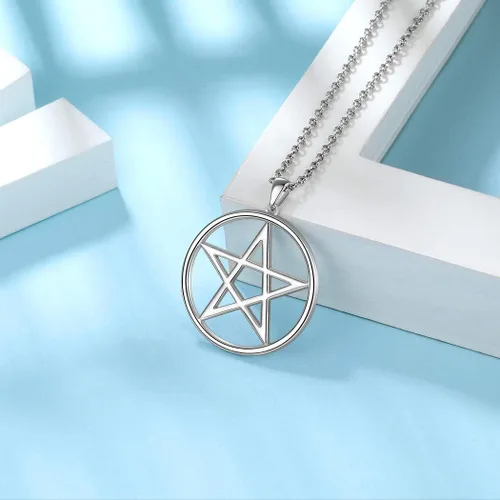 Vista 5 de Collar de pentagrama de plata de ley 925 joyería fina regalo para mujeres y hombres colgante de símbolo astrológico collar de luna negra creciente