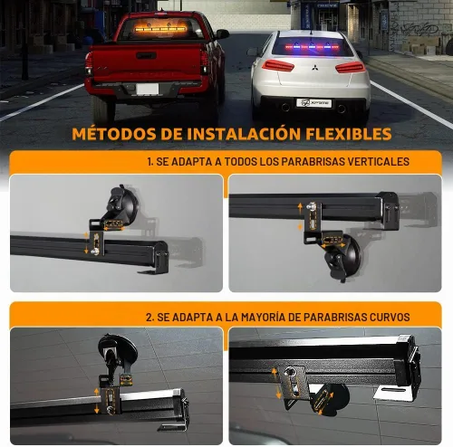 Vista 8 de Xprite Barra de luz estroboscópica LED de 35.5 pulgadas con 21 patrones de flash y soporte de ventosa, barra de luz de precaución para cubierta