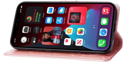 Vista 4 de Funda con tapa compatible con iPhone 15 Pro Max, funda tipo cartera de piel sintética, funda de silicona con estampado floral de mariposa