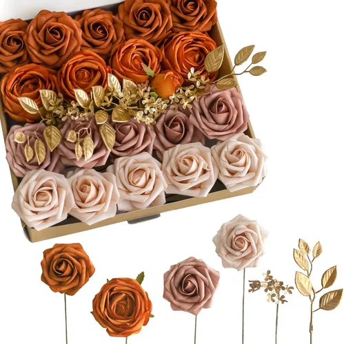 Vista 8 de Juego de 5 flores artificiales para decoración de boda, ramo de mesa, centros de mesa, arco de pasillo, decoración de flores, despedida de soltera