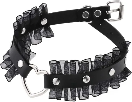 Vista 2 de eYLun Gargantilla ajustable gótica gótica para mujer, collar de cuero punk con corazón de encaje