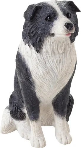 Vista 2 de Sandicast Escultura de Border Collie en blanco y negro de tamaño original, acostado