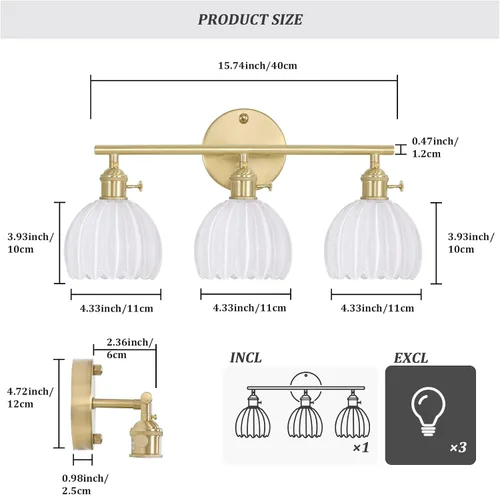 Vista 167 de Shenmoyl Lámparas de baño, lámpara de pared de 2 luces para tocador sobre espejo con pantalla de vidrio tulipán blanco para dormitorio, sala