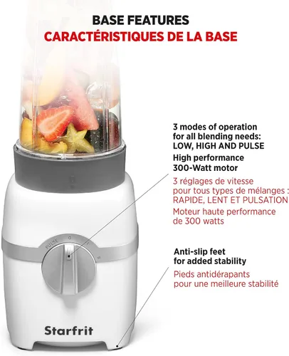 Vista 6 de Starfrit Licuadora personal - Dos tazas de 28.0 fl oz - Modos alto, bajo y de pulso - 300W - Blanco