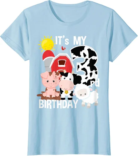 Vista 21 de Camiseta con diseño de animales de granja con texto en inglés "It's My 3rd Birthday" Negro