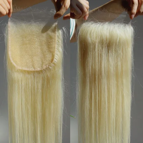 Vista 59 de BEEOS Frontal de Encaje HD de 13 x 4 pulgadas Solamente, cabello humano virgen lacio de color rubio 613, línea de cabello prearrancado de 0.10mm