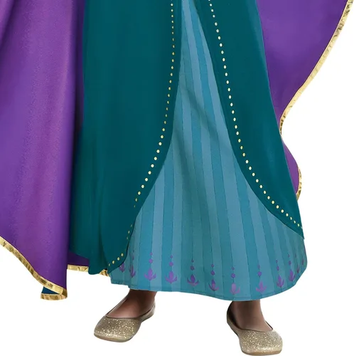 Vista 5 de Party City Disney Frozen 2 - Disfraz de la reina Anna de Halloween para niñas, Disney, S (2-4), incluye vestido, capa y tiara, verde azulado