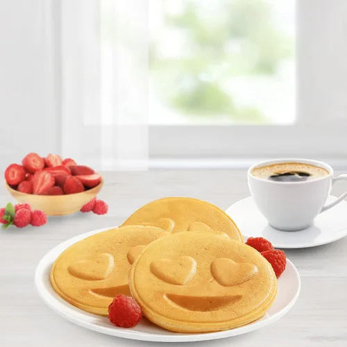 Vista 7 de Mini waflera de ojos de corazón Emoji, panqueques de cara sonriente de tamaño personal de 4 pulgadas Electric Non-Stick Baker Iron with Recipe