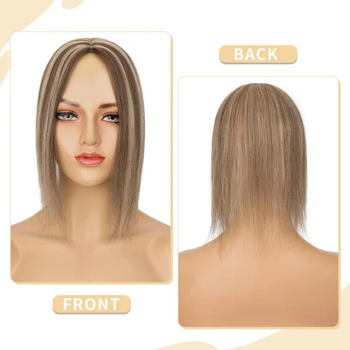 Vista 70 de Hairro Toppers de cabello humano 100% real para mujeres sin flequillo, postizos de cabello real con clip, base de seda transpirable para cubrir