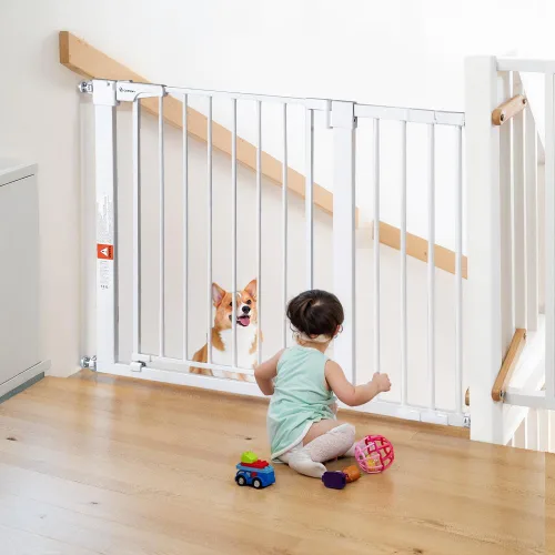 Vista 8 de COMOMY Puerta de seguridad para bebés de 29.5-43.3 pulgadas, puerta de seguridad extra ancha, puerta de perro de cierre automático para puertas