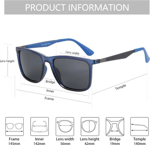 Vista 2 de ZENOTTIC Gafas de sol polarizadas para hombre, rectangular, ultraligeras, marco de fibra de carbono, protección UV400, gafas de sol clásicas C03
