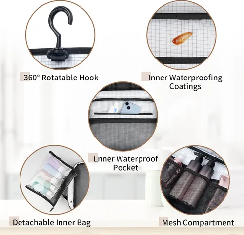 Vista 5 de Neceser de viaje, bolsa grande para artículos de tocador colgantes para mujeres y hombres, bolsa de maquillaje para viajes, organizador
