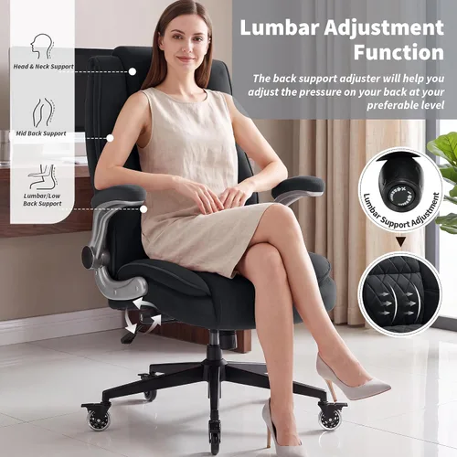 Vista 4 de Silla de oficina con respaldo alto 400 libras, silla de escritorio Negro