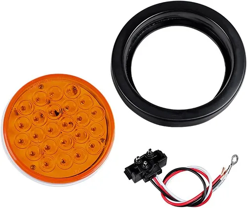 Vista 6 de Pares de 24 luces LED ámbar de 4 pulgadas redondas para camión, remolque, caravana, con enchufe de cableado (2X)