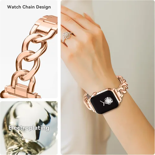 Vista 3 de Musk-MSKR Watch Bands for Women Compatible with Apple Watch Band 38mm 40mm 41mm 42mm 44mm 45mm 46mm 49mm Adjustable Metal Band Cowboy Steel Chain
