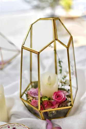 Vista 3 de Terrario geométrico alto de vidrio, para suculentas, Moderno, Transparente Irregular Terrarium Planter - Home Fairy Garden Small Decorative