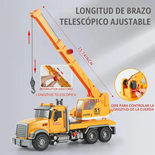 Vista 2 de Luces de camión de grúa de construcción de 15 pulgadas, juguetes con rotación de brazo extensible, varios accesorios, botones y luces, sonidos