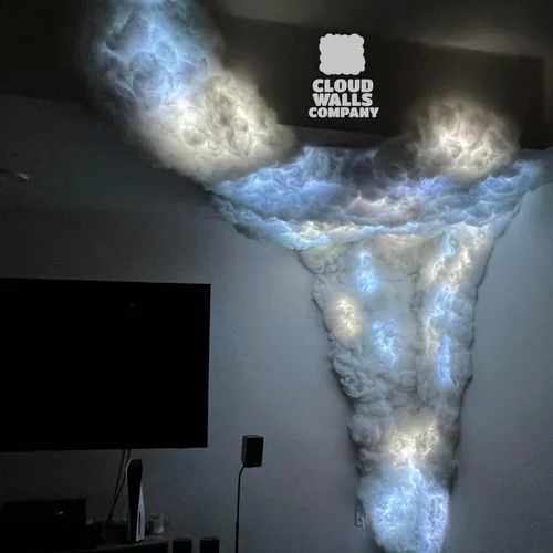 Vista 7 de Paneles de pared de nube esponjosa Juego de techo de nube LED - Paneles 3D para despegar y pegar 10 paneles - Paneles de pared acústicos