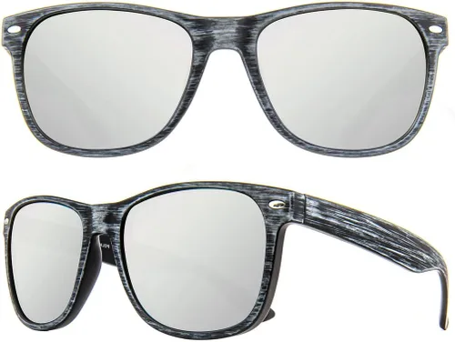 Vista 10 de MAXJULI Gafas de sol polarizadas para cabezas grandes, hombres y mujeres, protección UV 400, lentes de sol de grano de madera 8809 B1.negro/gris