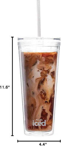 Vista 4 de Mr. Coffee Vaso de café helado, 22 onzas, con tapa y pajita, transparente