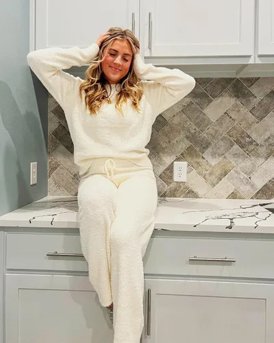 Vista 5 de luvamia - Conjunto de pijama informal para mujer, ropa de descanso de tela mullida de vellón tejido y manga larga