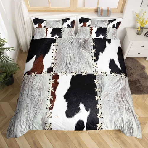 Vista 10 de Juego de ropa de cama con estampado de piel de vaca para niños, juego de funda de edredón con patrón de piel de vaca, juego de funda de edredón