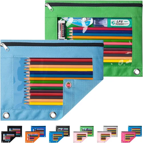 Vista 9 de Sooez Estuche para lápices para carpeta de 3 aros, paquete de 2 estuches para lápices con ventana transparente, bolsas para lápices con cremallera
