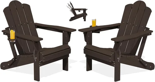 Vista 28 de Silla plegable ajustable KINGYES Adirondack, sillas reclinables Adirondack de 3 posiciones con portavasos, Adirondack de HDPE resistente a