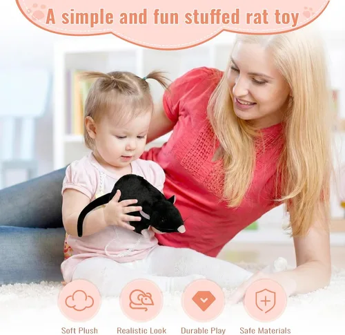 Vista 6 de Peluche realista de rata negra para gatos y perros, juguete de peluche de 12.6 pulgadas, aprendizaje STEM y regalo novedoso, peluche realista