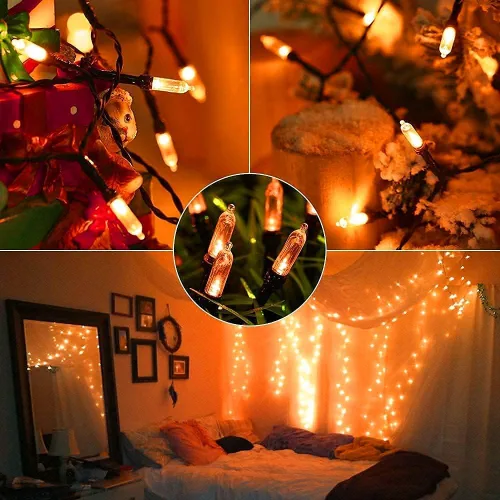 Vista 2 de Joomer - Tira de 100 miniluces LED de Navidad, 33 pies, funcionan con pilas, impermeables, 8 modos de funcionamiento y temporizador