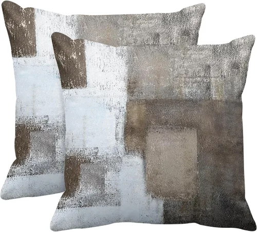 Vista 13 de Britimes Fundas de almohada modernas para decoración del hogar, 16 x 16 pulgadas, juego de 2 fundas de almohada de pintura al óleo abstracta