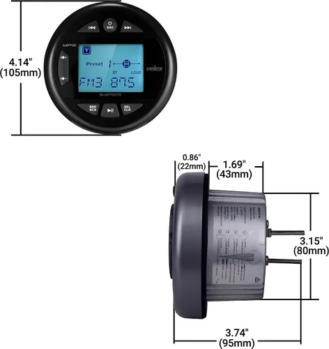 Vista 4 de Radio estéreo con Bluetooth marino, medios digitales MP3/WMA/USB/AM/FM, estéreo marino a prueba de intemperie, (sin reproductor de CD)