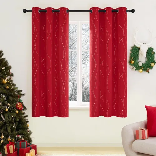 Vista 25 de Deconovo - Cortinas opacas con diseño dorado estampado y ojales, negro, de 42 pulgadas de ancho x 45 pulgadas de largo