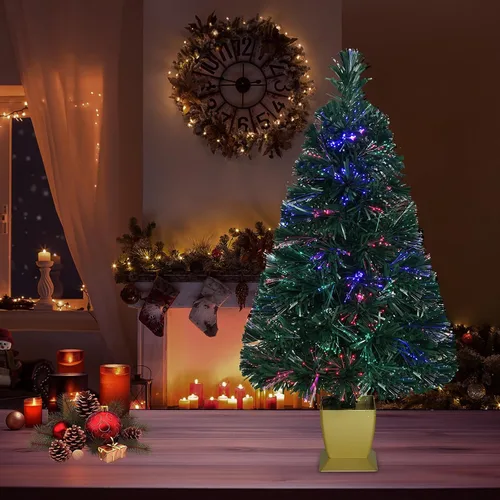 Vista 5 de 32inch Green Fiber Optic Christmas Tree, Small Christmas Tree with Lights Artificial Prelit Tabletop Xmas Tree Holiday Home Decorations, USB Adaptor