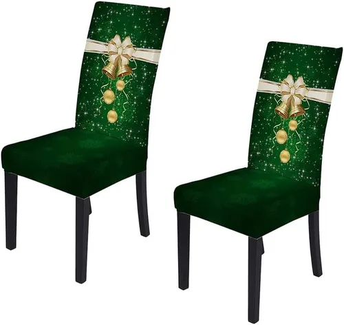 Vista 15 de XMNTG Juego de 6 fundas elásticas para sillas de comedor de Navidad, fundas para sillas Parsons, campanas de lazo, estampadas, extraíbles