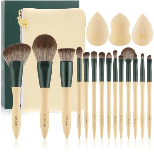 Vista 9 de DUcare Juego de brochas de maquillaje 19pcs con esponja de maquillaje de Verde oscuro