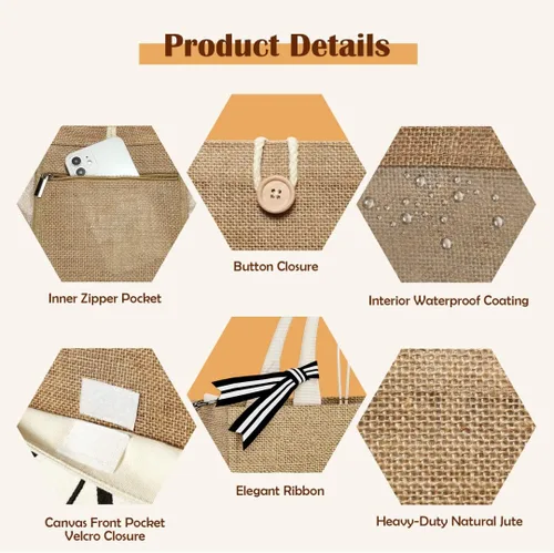 Vista 4 de TOPEAST Regalos personalizados para mujer Bolsa de lona de yute con bolsillos interiores y frontales, regalos para madre de la novia para boda