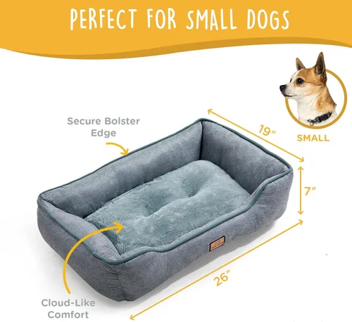 Vista 5 de Cama pequeña para perros de 26 pulgadas, sofá lavable de felpa para perros y gatos pequeños, cama rectangular suave para cachorros con base